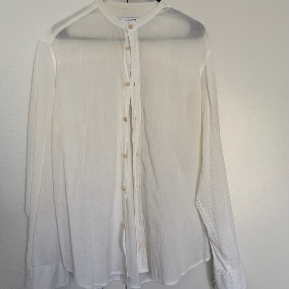 Zara Men’s Oriental Large Cotton White Button-Up Shirt